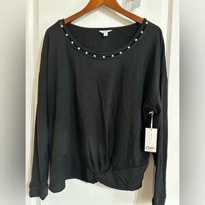 Candie's Black Women's Sweatshirt with Pearl Accents